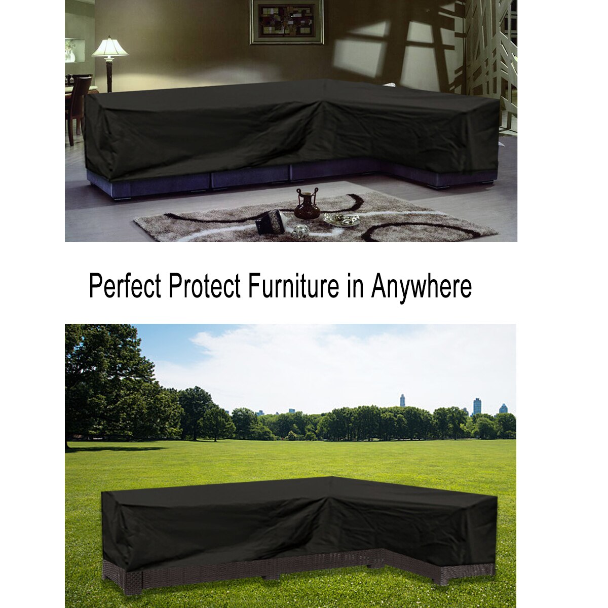Juegos de tela impermeable para muebles de exterior, cubierta protectora de poliéster a prueba de polvo, para sofá, color negro
