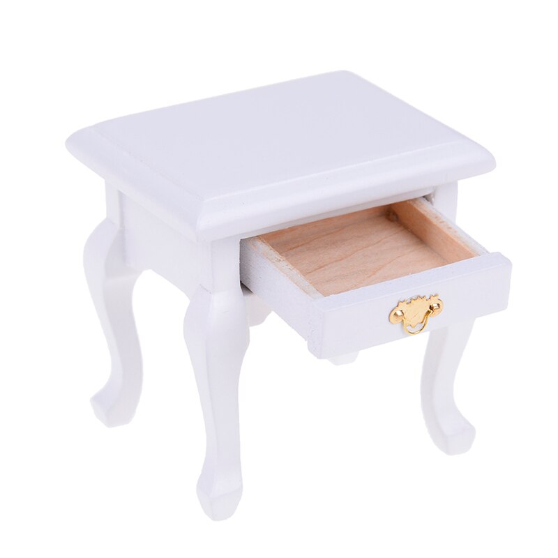 Style 1/12 Scale Wooden Dollhouse Bedside Cabinet Miniature for Bedroom Furniture