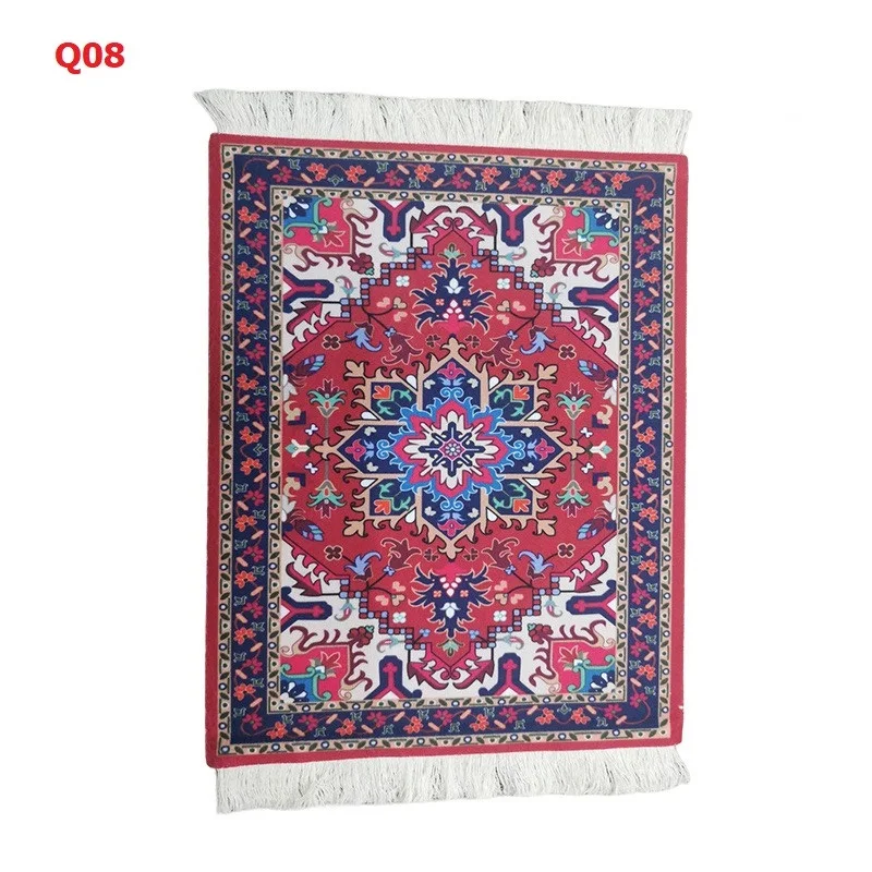 Persian Mini Woven Rug Mat Mousepad Retro Style Carpet Pattern Cup Laptop PC Mouse Pad with Fring Home Office Table Decor Craft