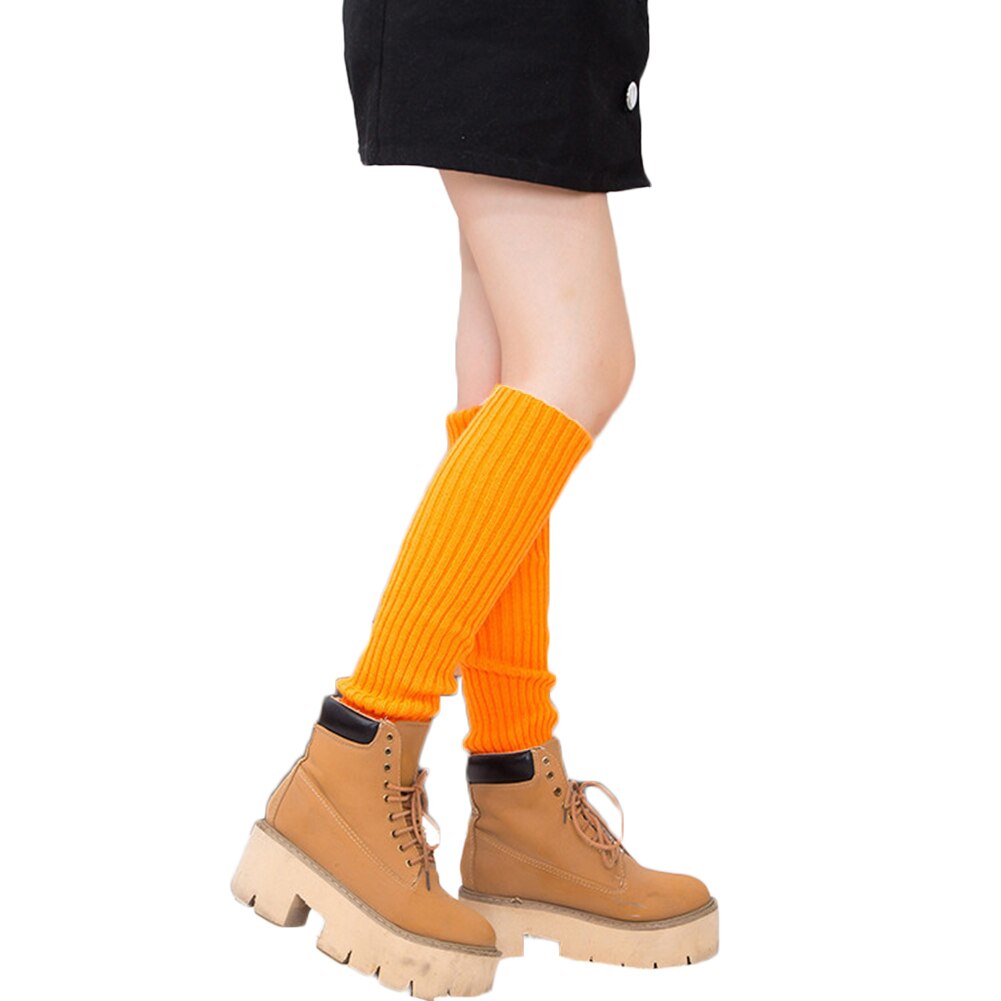 Women Winter Warm Leg Warmers Knitted Scoks Crochet Long Boots Socks: Orange
