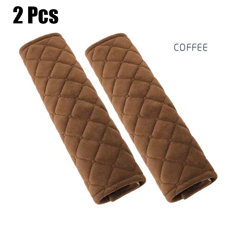 Soft Car Seat Belt Cover Universal Auto Seat Belt Covers Warm Plush Shoulder Cushion Protector Safety Belts Shoulder: 2Pcs coffee