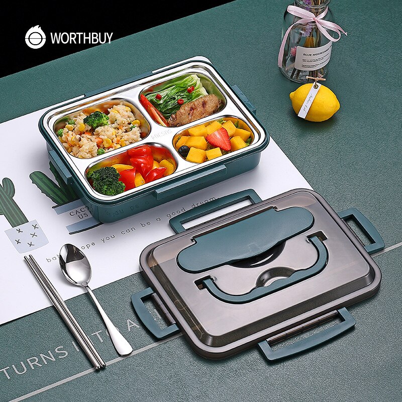 WORTHBUY Japanese Lunch Box For Kids 18/8 Stainless Steel Bento Box With Compartments Tableware Kitchen Food Storage Container