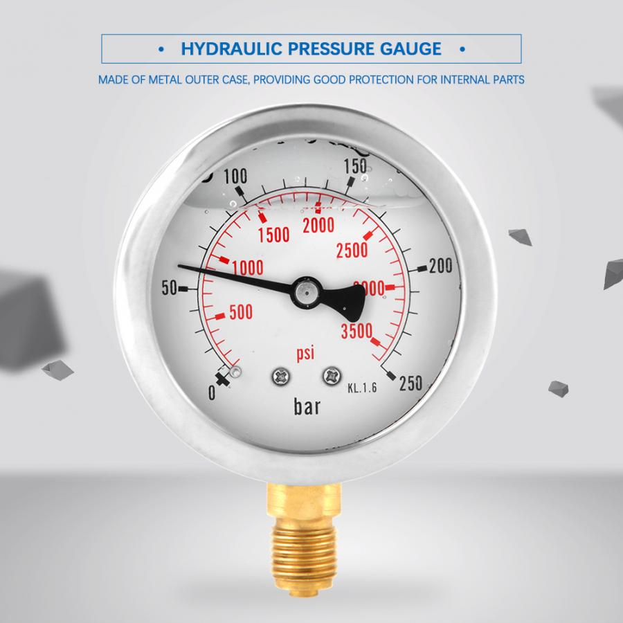 0-250Bar Manometer 0- 3750PSI G1/4 63mm Dial Hydraulic Water Pressure Gauge Meter Manometer