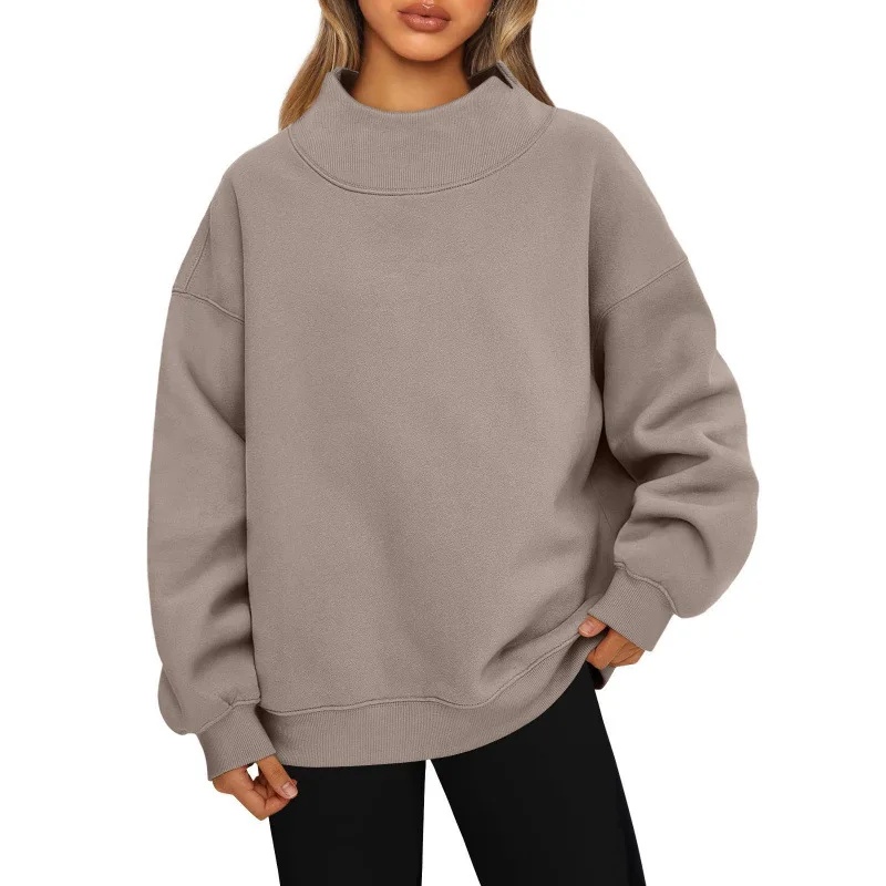 Sudadera con capucha de manga larga con forro polar para mujer, ropa deportiva informal cómoda de fibra de poliéster con cuello alto: XXL / COFFEE