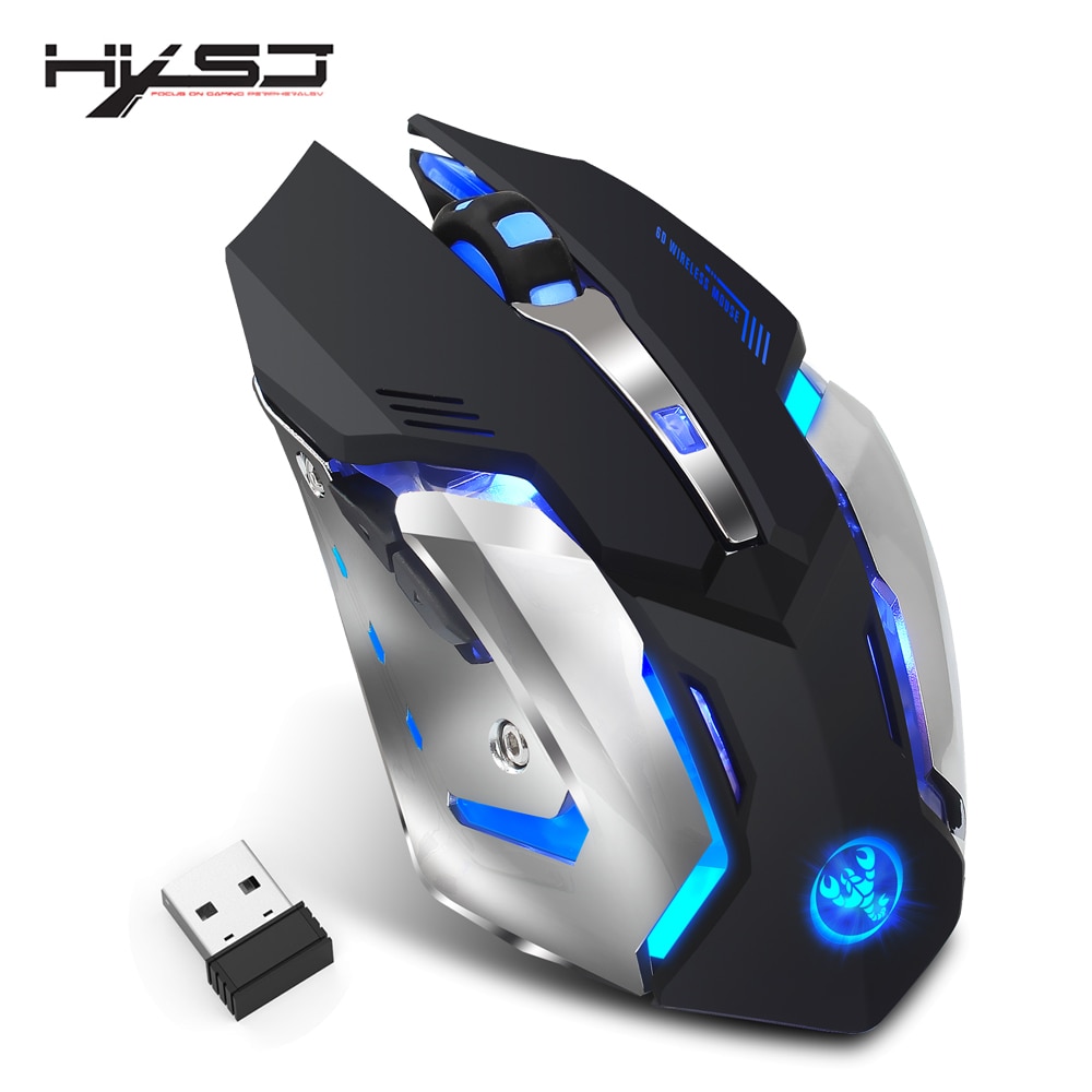 HXSJ M10 Wireless Gaming Mouse 2400dpi Rechargeable 7 color Backlight Breathing Comfort Gamer Mice for Computer Desktop Laptop