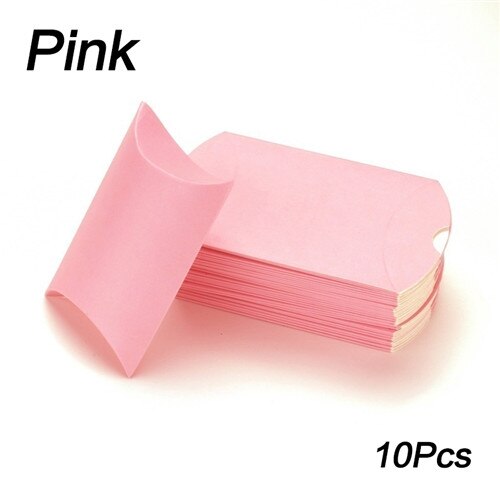 10 unids/lote caja con forma de almohada caja de dulces para regalar caja para recuerdo de de boda cartón de decoración/PVC/marrón Kraft: Rosa