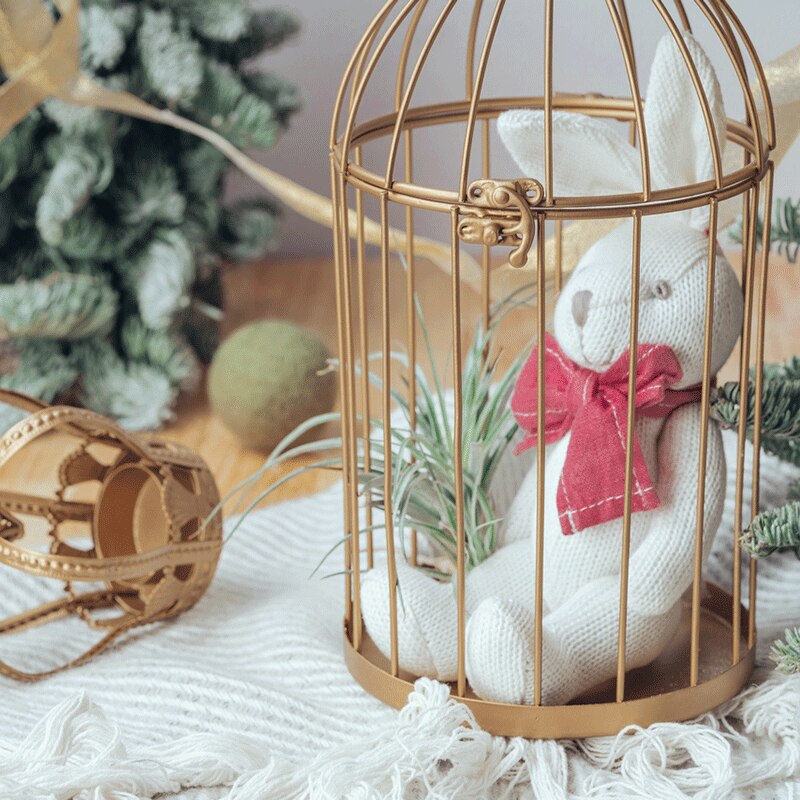 Retro ins bird cage decoration golden wrought iron bird cage rack wedding desktop metal decoration
