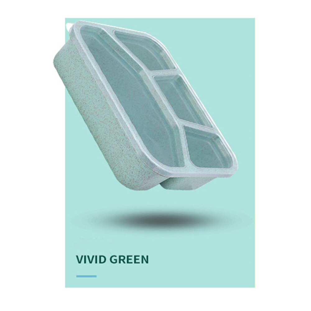 Nette Tarwe Stro Lunchbox Voedsel Container Transparante Doos Hittebestendig Lekvrije Servies Fruit Case School Kantoor: 4Compartments-green