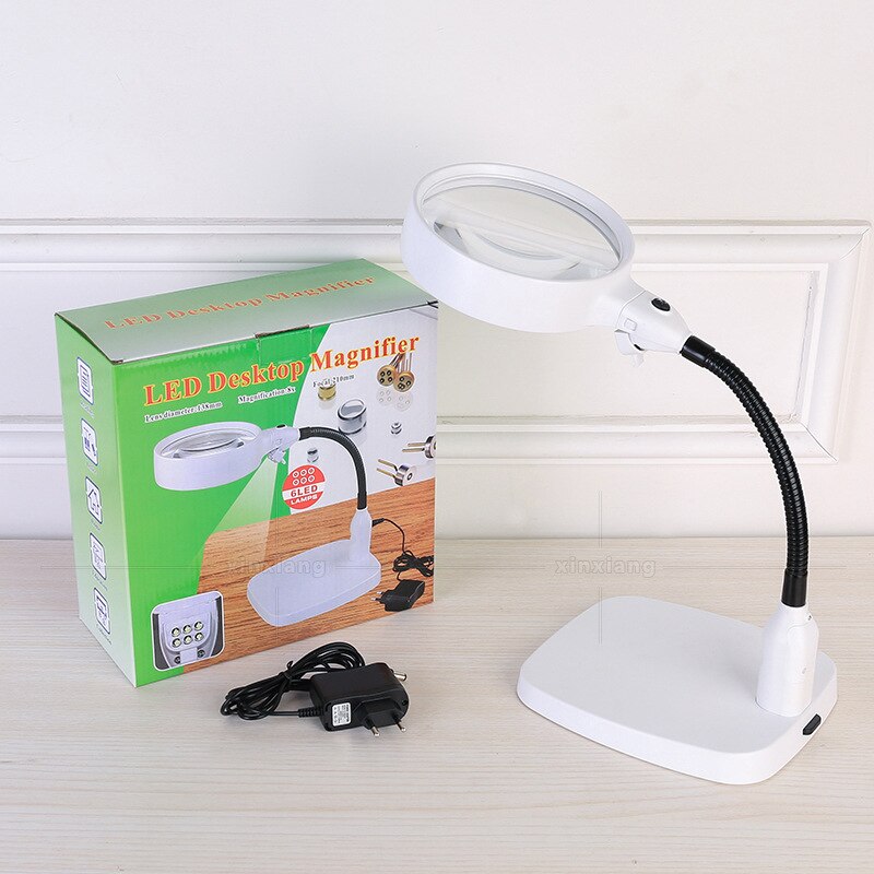 Large Reading Magnifier Light 8X Led Desktop Magnifier Lamp Portable Magnifying Glass With Led Light Repair Book Reading Loupe