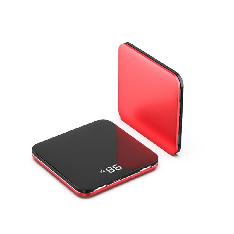 Mini Power Bank 8000mah Thin Mirror Screen 2.1A Fast Charging 3 in1 Built-in Line Portable Charger Powerbank for iphone xiaomi: red