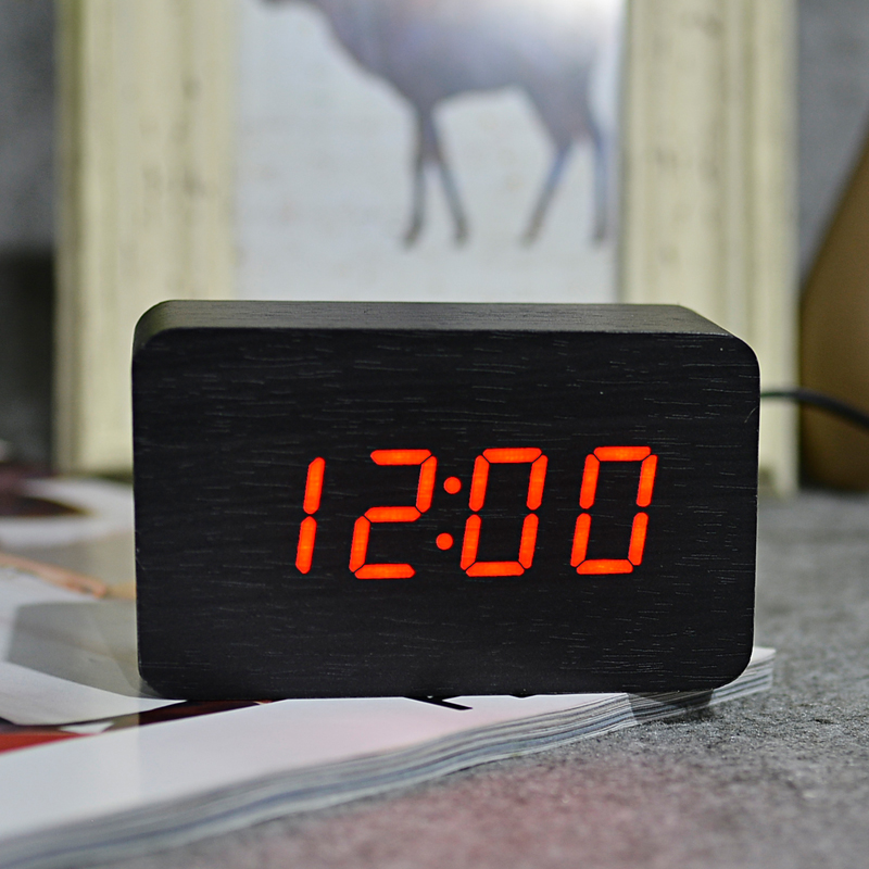 FiBiSonic Red series Thermometer LED Digital Clock,Sounds Control Wooden Alarm Clocks,Desktop Clock