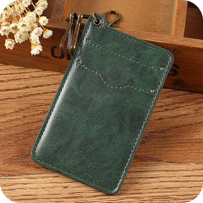 Tarjetero Retro de cuero Pu para hombre y mujer, conjunto de tarjetas de identificación con hebilla para llaves de crédito, tarjetas de identificación para el trabajo y negocios: Blackish green