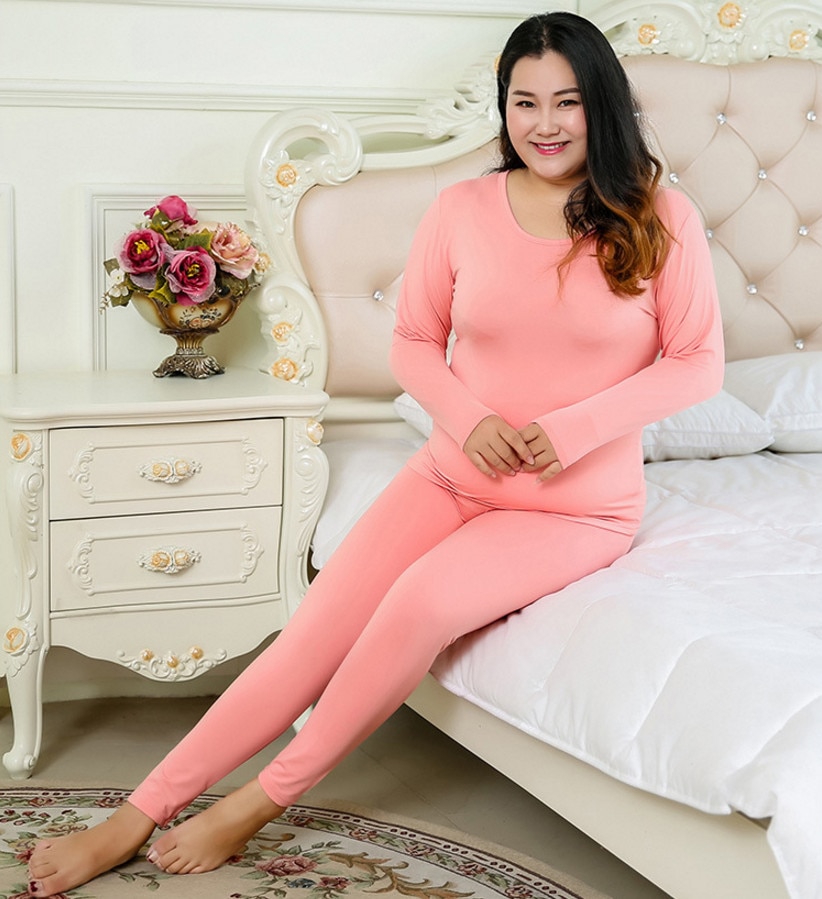Pajama Sets Plus size 6xl Winter Warm Women's Thermal Fleece Underwear Set Female good elasticity Soft Long Johns ouc053
