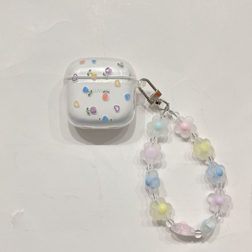 Transparent Earphone Protective Case Bracelet Key Chain Shockproof Bluetooth Earphone Case Portable for HUAWEI FreeBuds SE2: CORAL