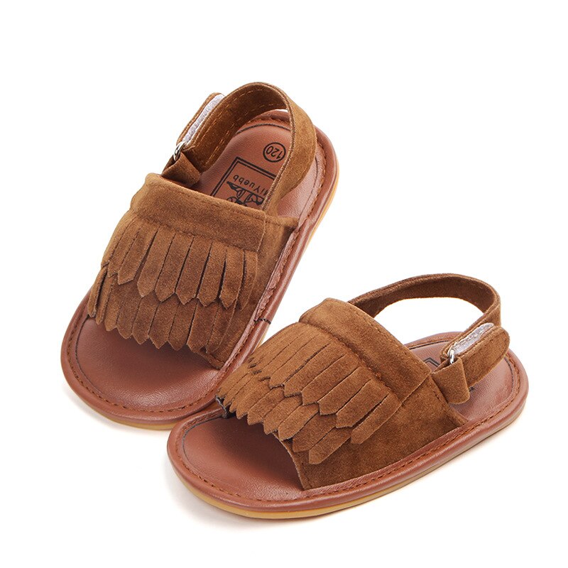 Sandales d'été en cuir suédé pour bébés filles, chaussures antidérapantes, plates, à semelle souple, pour nourrissons: Suede Khaki / 0-6 mois