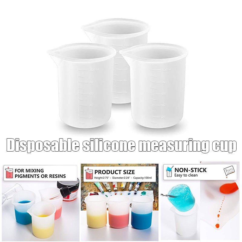 3pcs 100ml Silicone Measuring Cups With Precise Scale For Resin Non-stick Mixing Cups Glue Tools