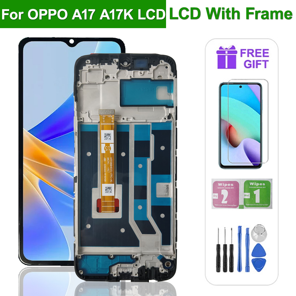 For oppo  a17 a17k lcd-skjerm berøringsskjerm digitaliseringsenhet for oppo  a17 a17k cph 2477 cph 2471 skjermutskifting: Hvit