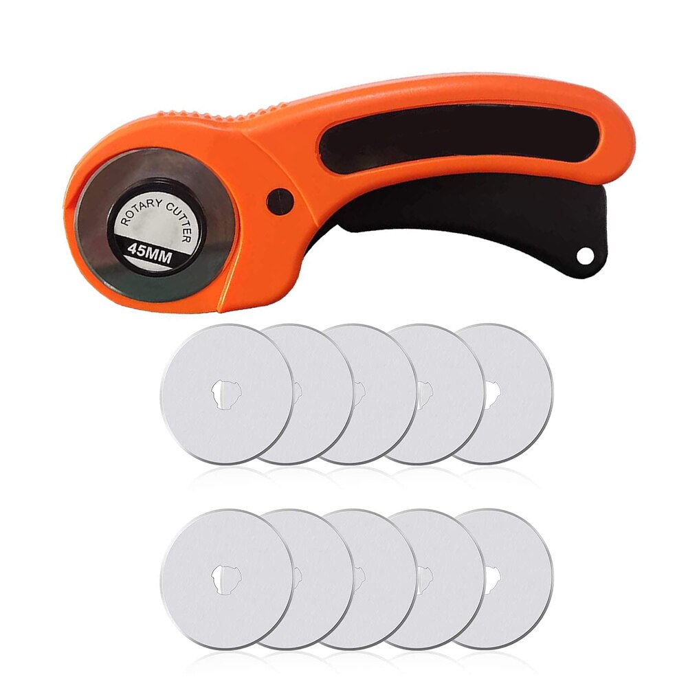 LeatherCraft 45mm Rotary Cutter Leather Cutting Tool Fabric Cutter Circular Blade DIY Patchwork Sewing Quilting Fit Olfa Cut: 10pcs blade