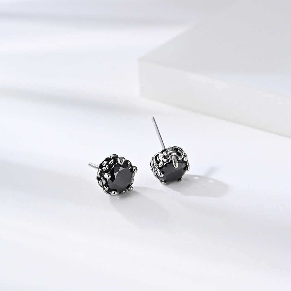 1 Pairs Crystal Studs Earrings for Men Woman Stainless Steel Earrings Charm Punk Male Jewelry: Black