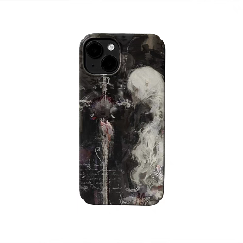 Średniowieczne artystyczne malowanie Miecz i białe włosy Witch Chic Etui na telefon iPhone 16 15 14 11 12 13 Pro Max Plus Back Cover