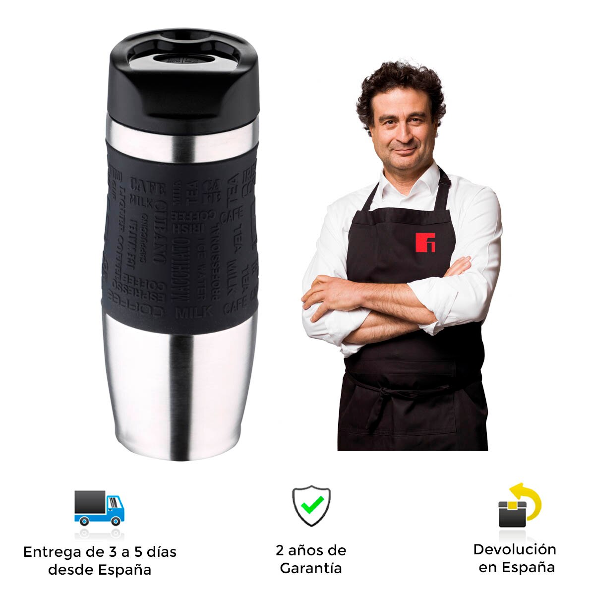 Bergner – thermos de voyage en acier inoxydable, double paroi, bouton d&#39;ouverture et de fermeture parfait, enveloppe en silicone, prise confortable et sûre, 400ML, résistance et durabilité, bouteille, Thermo café