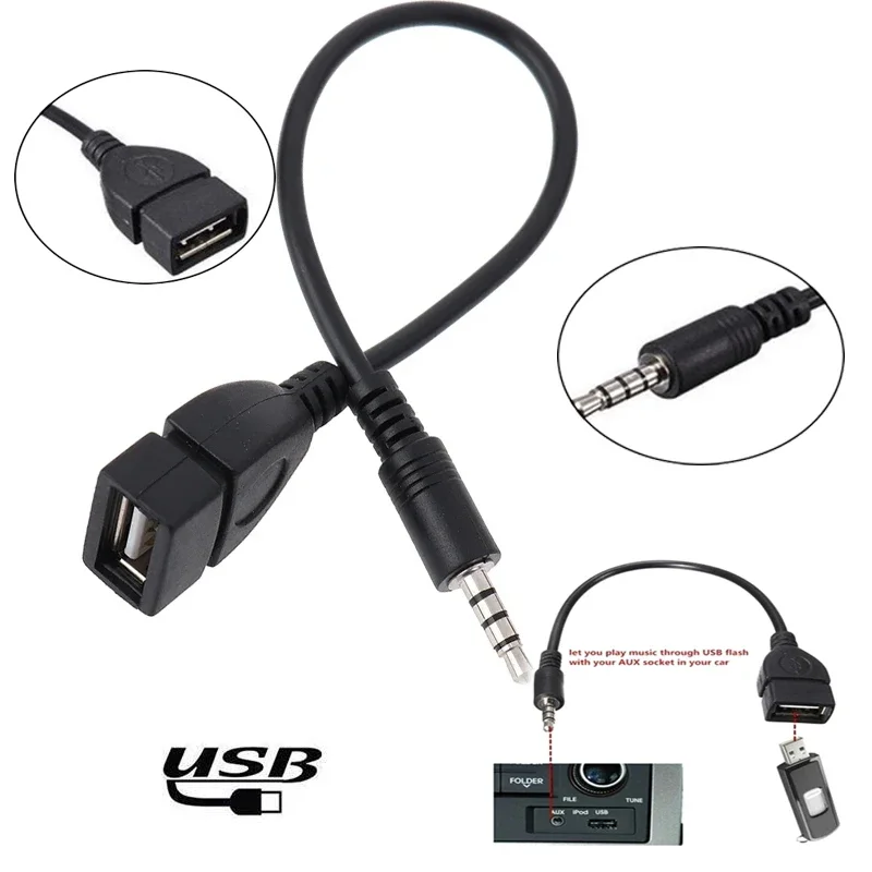 Auto Audio Kabel Otg Vrouwelijke Adapter Aux Naar Usb Mp3 Afspelen Decoder Usb Flash Drive Muziek 3.5Mm Otg Adapter Kabel