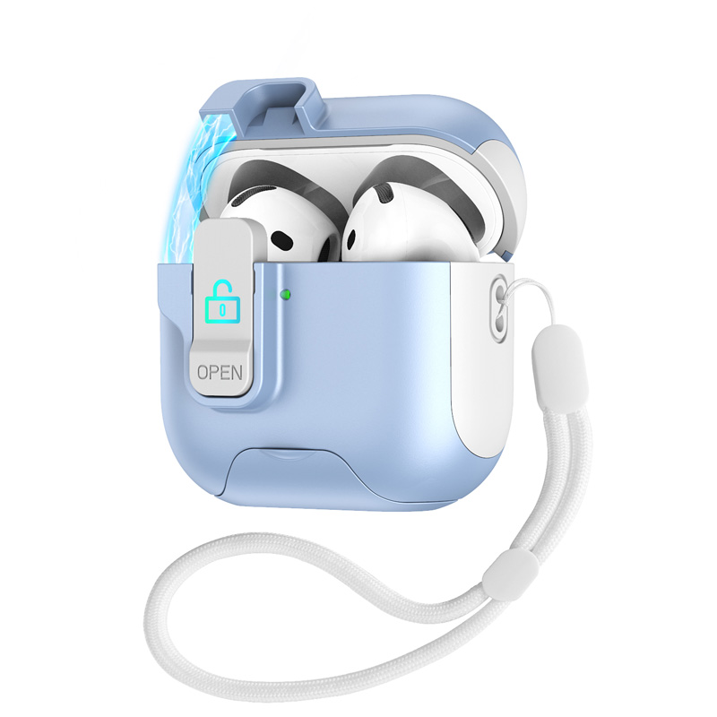 Luxury Earphone Protective Case For Airpods 4 Pro 2 3 2and1 safety catch Magnetic Bottom with stand With Hook: 3XS / Blue