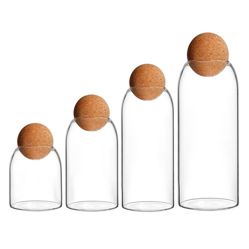 4pcs Glass Storage Jars Kitchen Food Storage Bottle Sealed Containers With Cork Kitchen Accessories: Default Title