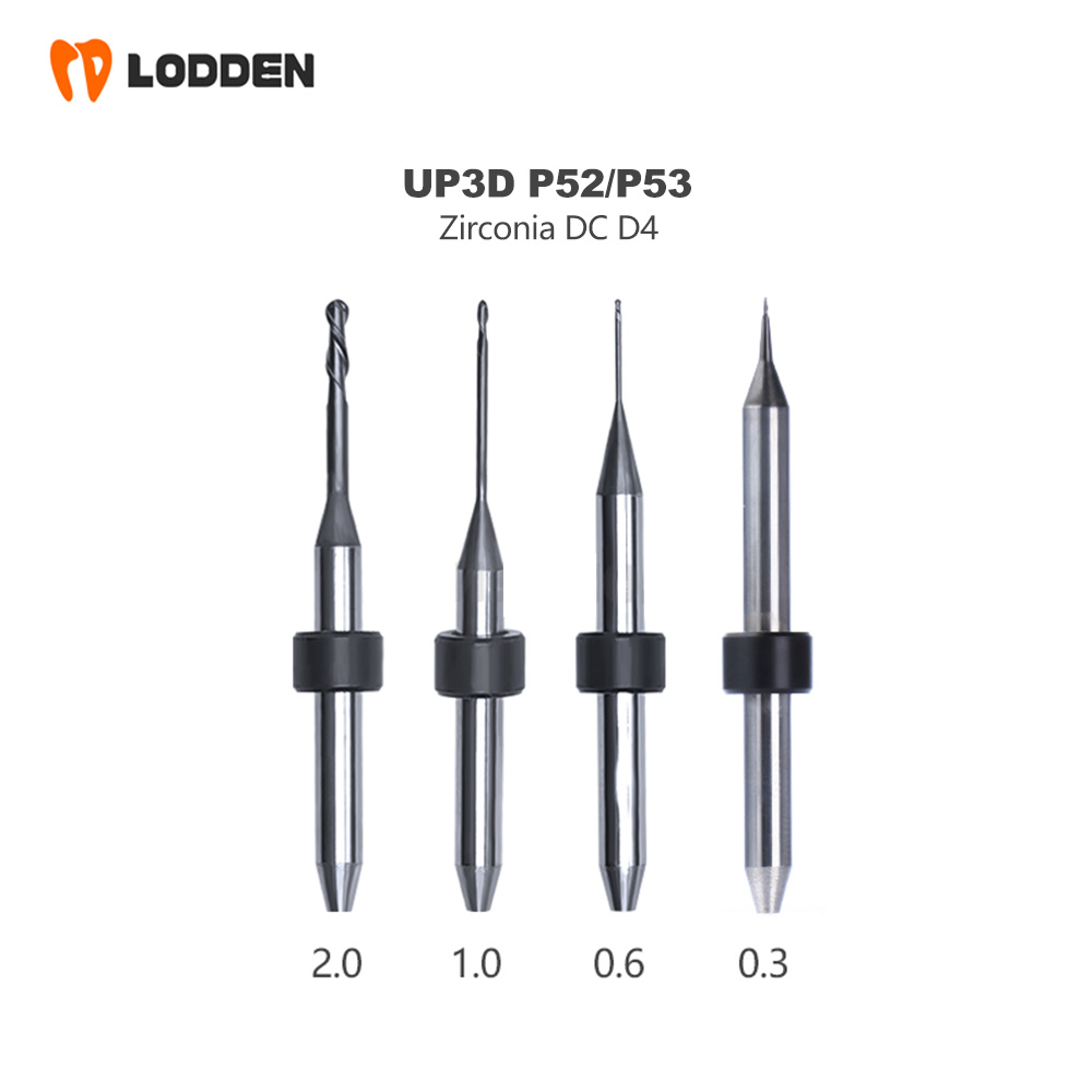UP3D P52/P53/P55D Zirconia Milling Bur D4 Shank DLC/DC/DCG Diamond Coating 50mm Length 0.3/0.6/1.0/2.0mm UP3D Dental Milling Bur