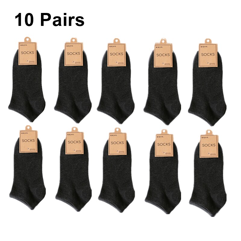 Lot 36-44 10 paires de chaussettes unisexes pour homme et femme, en coton respirant, couleurs unies, décontractées, pour le printemps, l'été et l'automne: Noir