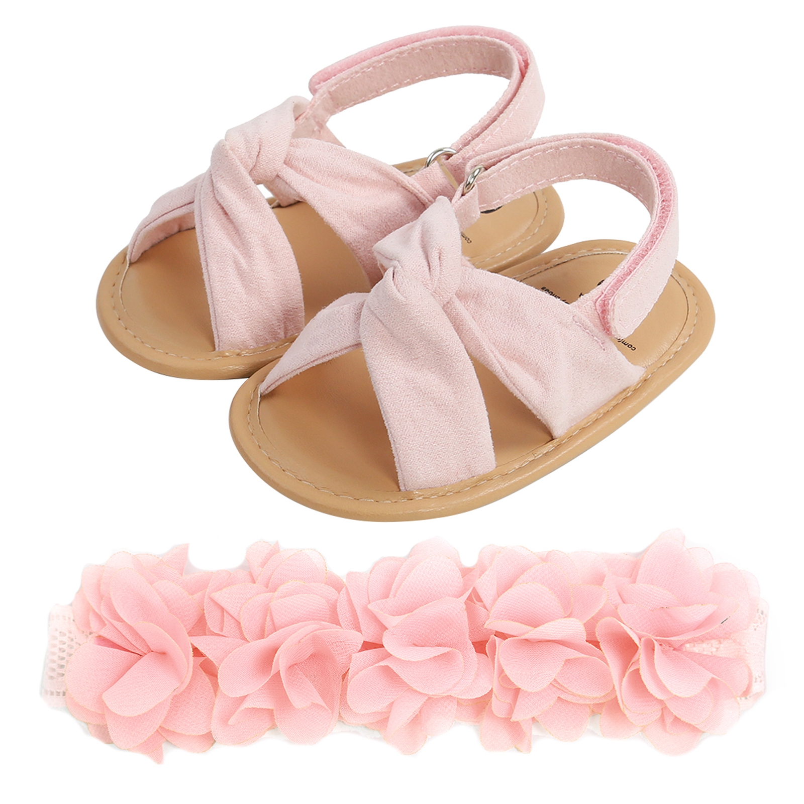 Pudcoco Baby-mädchen-sandalen- und haarband-einstellen: niedliche, rutschfeste Ballerinas und ein haarband mit blume für babys ab 0-18 monaten.