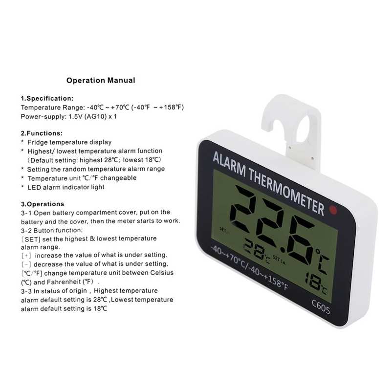 LCD Large Refrigerator Fridge Freezer Digital Thermometer Temperature Meter with Rack