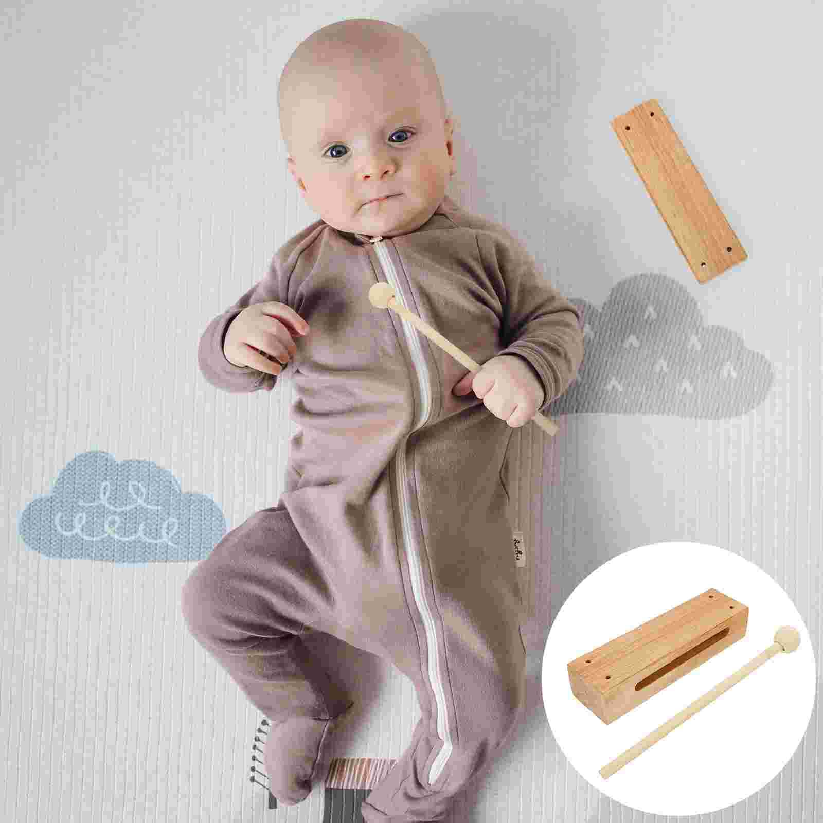 Instrumento de percusión de madera, herramienta de enseñanza de bloques de ritmo, 1 unidad (color madera): Default Title