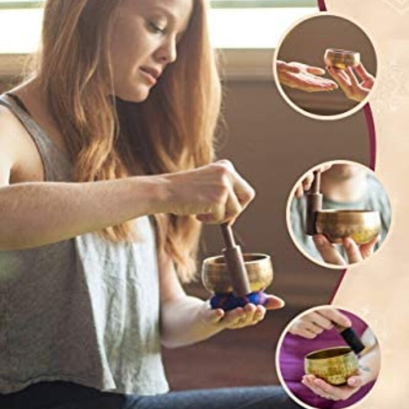 Tibetan Singing Bowl Se,Meditation Sound Bowl Handcrafted in Nepal for Healing and Mindfulness