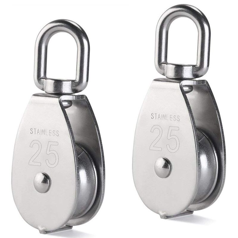 2 stuks 25mm enkele katrolblokken  in 304 roestvrij staal  m25 katrolrol laden 400kg -  zilver