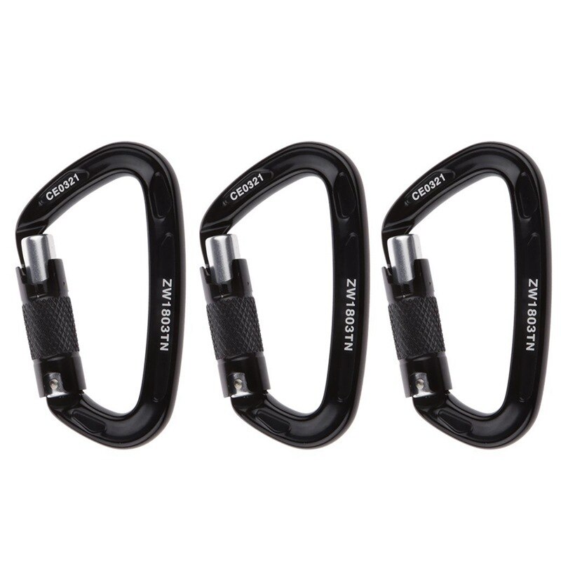 3 stuks / verpakking 24kn aluminium karabijnhaken d-ring klimmen bergbeklimmen abseilen boomverzorging multifunctionele karabijnhaak - zwart