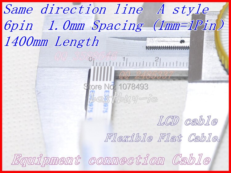 1.0mm Spacing +1400mm Length +6Pin A / same direction line Soft wire FFC Flexible Flat Cable. 6P*1.0A*1400MM
