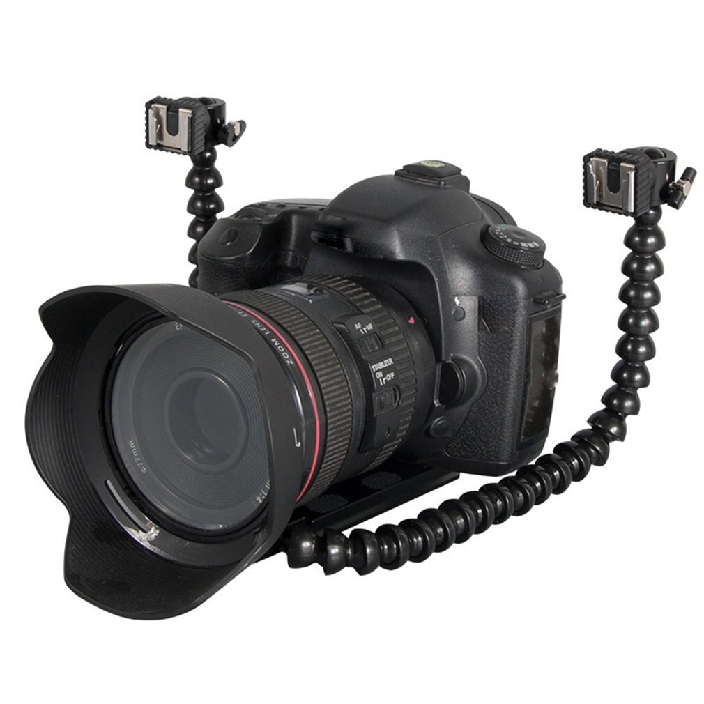 Flexible Dual Arm Camera Flash Bracket Holder Two Shoe Mounts Bracket with Ball Head for Speedlite DSLR Macro Shooting