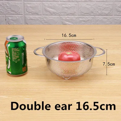 stainless steel round hole basket fruit drain rice Mesh Sifter Colander Strainer Sieve Rice Food Basket Cleaning Kitchen Clips: Silver