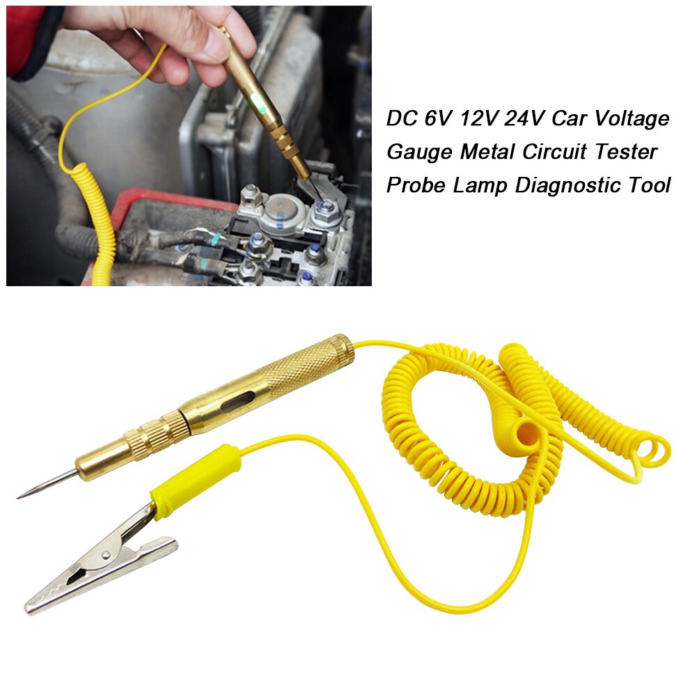 DC 6V 12V 24V Diagnostic Tool Trailers Probe Lamp Detect Pen Circuit Tester Car Spiral Wire Yellow Voltage Gauge Measuring Metal