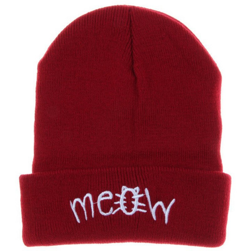 1pc Winter Autumn Hat Wool Cap Boys Beanie Winter Knit Skull Hat Girls Boys Meow Letter Children Kids Hat Cap: Red A