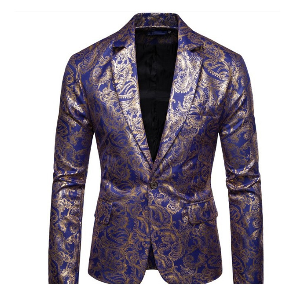 Mannen bedrukken podium zaklamp goudfolie stempelen blazer ontwerpen prestatie stijlvol pak jas: Koningsblauw / Xxxl