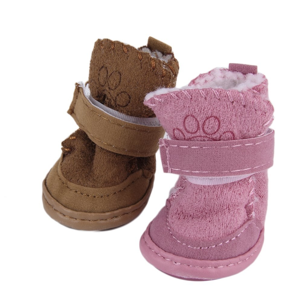 2 couleurs nouvelle chien chaussures pour animaux de compagnie bottes de neige enfant Teddy coton lin petit chien chaussures bottes de neige directe