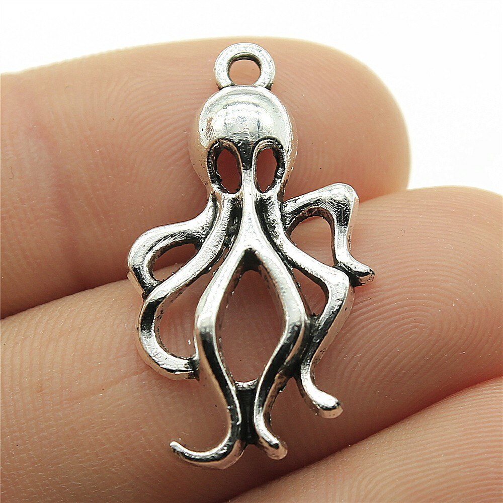 WYSIWYG 10pcs 32x17mm Pendant Octopus Octopus Charm Pendants For Jewelry Making 2 Colors Squid Pendants: Antique Silver Plated