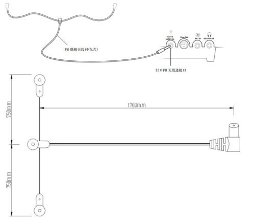8FT Indoor FM Dipole T shape Antenna,Copper Aerial-HD Radio Female Pal Connector, 75 Ohm for Sony Chaine Stereo Receiver