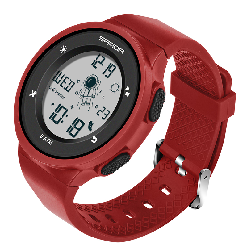 Creatieve Outdoor Sport Horloge Mannen Mode Eenvoudige Elektronische Horloge Man 50M Waterdichte Horloges Voor Jongens Meisjes klok: Red