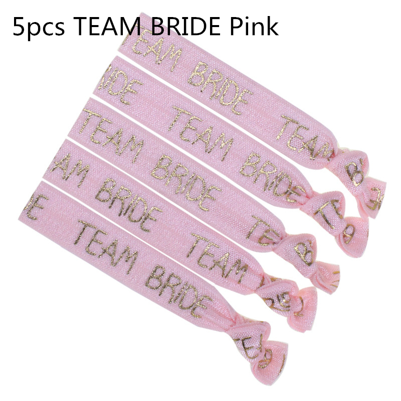 Bruiloft Decoratie Team Bruid Om Zachte Slippers Hand Band Bagagelabel Leer voor Bruids Douche Hen Night Bachelorette Party, Q: 5pcs Pink TEAM