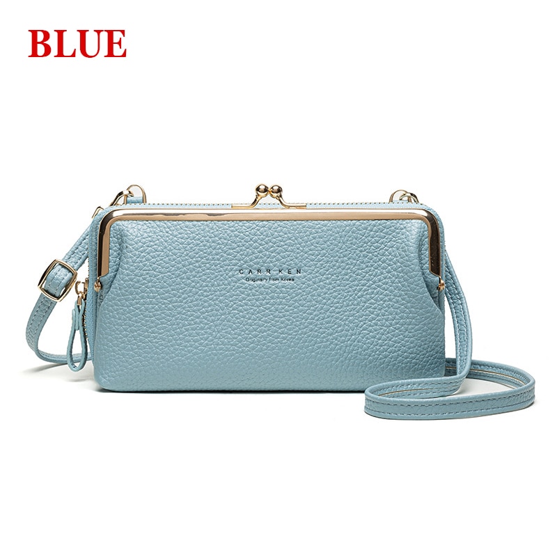 Phone Bag PU Leather Large Capacity Travel Portable Shoulder Bag Brand Ladies Crossbody Bag Messenger Bag: Blue