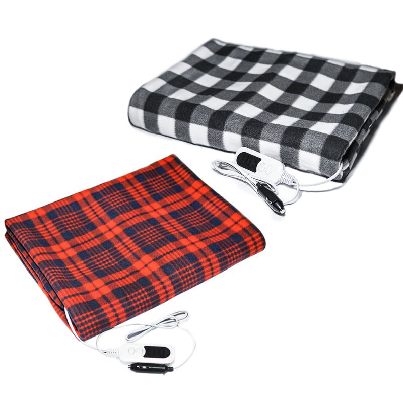 Automotive Elektrische Dekens Fleece Rode Plaid 12V Verwarmde Smart Multifunctionele Reizen Elektrische Auto Deken Met Hoge Lage Temp