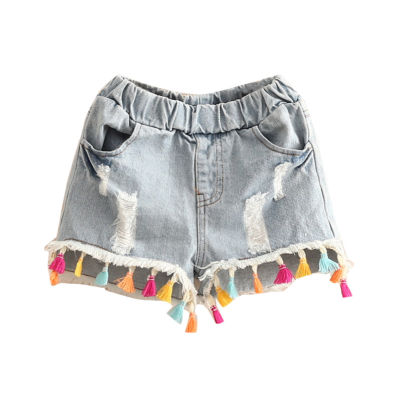 Summer Ethnic Style 3 4 6 8 10 12 Years Teenager Children Short Jeans Pants Baby Kids Hole Denim Tassel Shorts For Girls